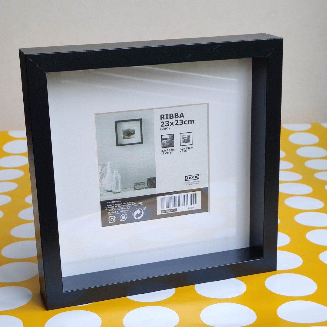 Ribba square photo frame black ikea 9" 23cm, Furniture & Home Living
