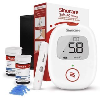 Sinocare Safe AQ Voice (upgraded model) blood glucose monitor with 25 test strips and lancets