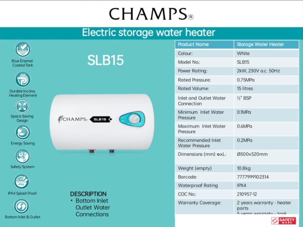 SLB 15 Electric Storage Water Heater, TV & Home Appliances, Water ...