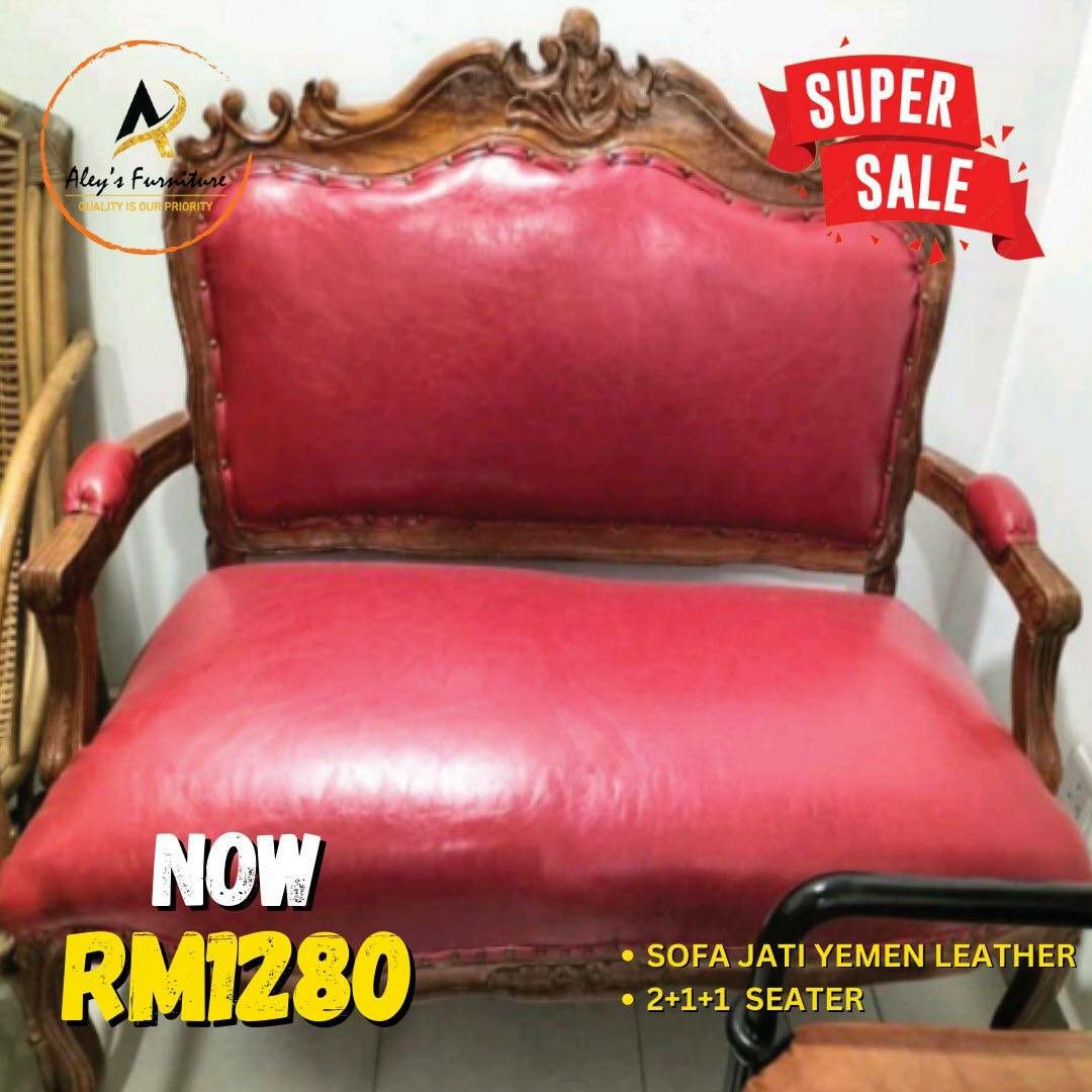 Sofa jati yemen leather 2+1+1 seater, Furniture & Home Living
