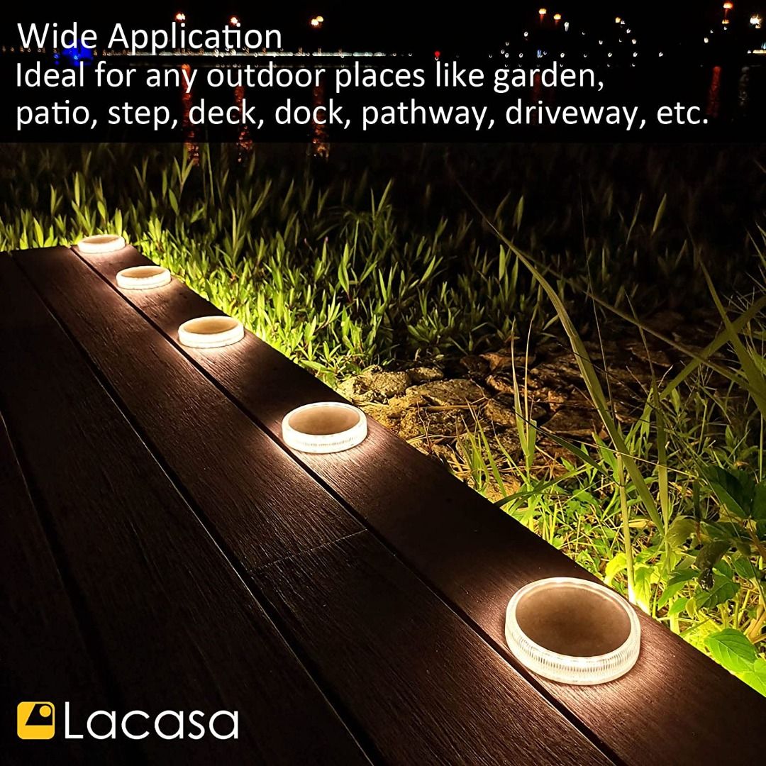Solar Deck Lights, Driveway Walkway Dock Light Solar Powered Outdoor  Waterproof Stair Step Pathway Ground LED Lamp for Backyard Patio Garden, Auto  On/Off Warm White Pack, Furniture  Home