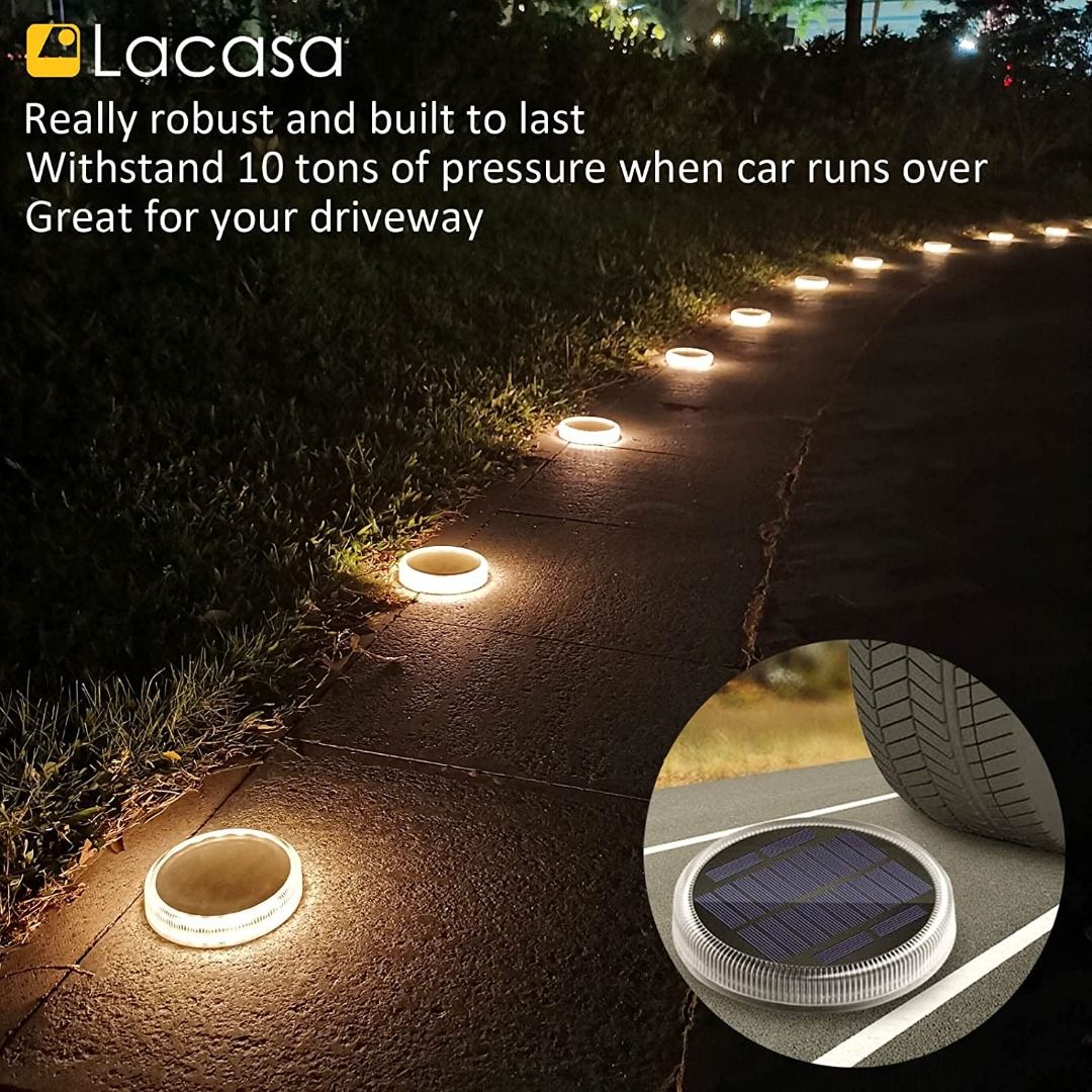 Solar Deck Lights, Driveway Walkway Dock Light Solar Powered Outdoor  Waterproof Stair Step Pathway Ground LED Lamp for Backyard Patio Garden, Auto  On/Off Warm White Pack, Furniture  Home