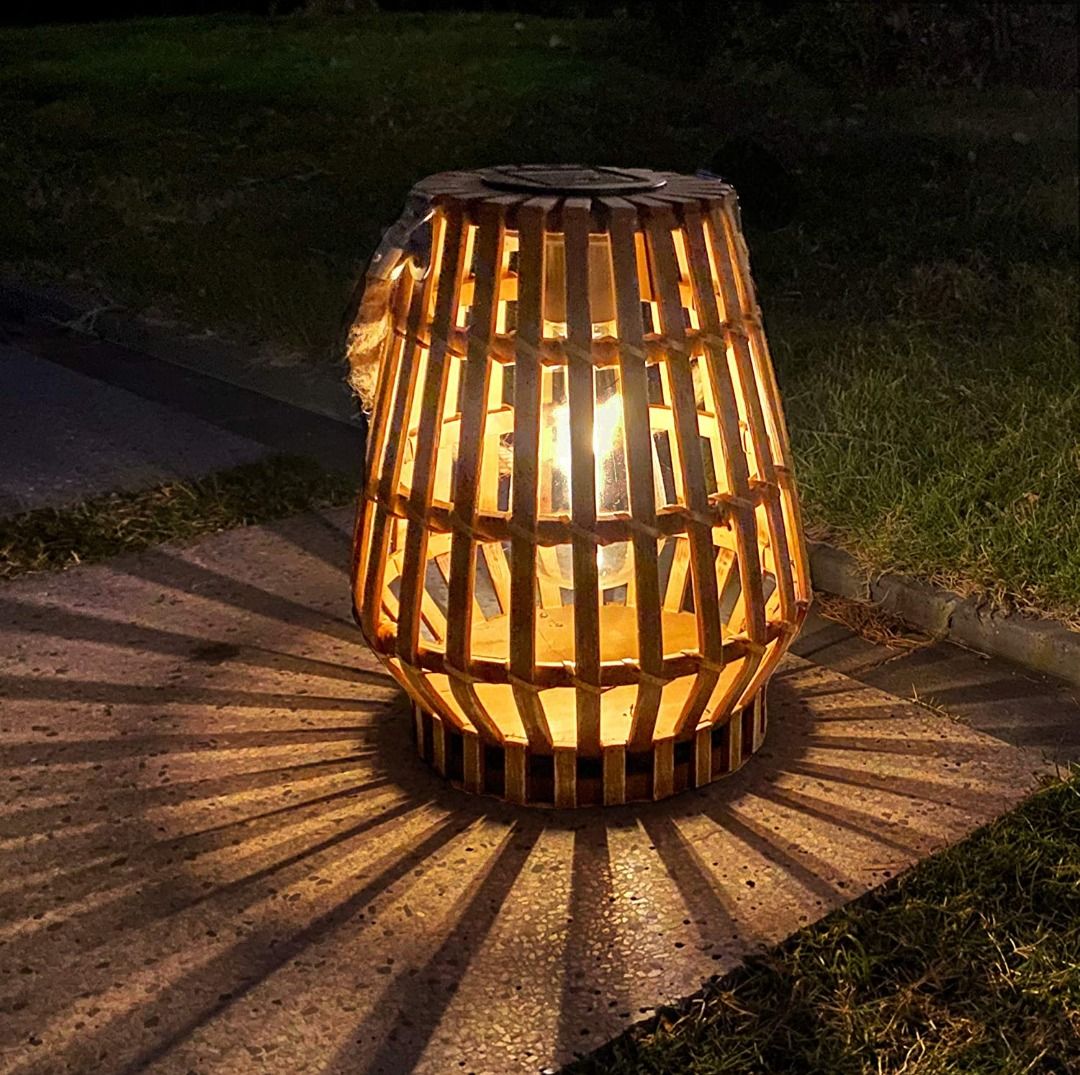 Solar Lantern Outdoor-Bamboo Lamps Patio Waterproof Rattan Solar Lanterns-Natural  Auto On Off Lantern Edison Bulb Light with Handle for Hanging Table Yard  Garden Wedding Home Decoration, Furniture  Home Living, Lighting 