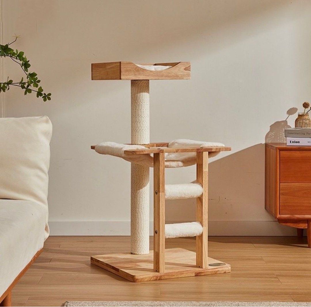 Tall Solid Wood Cat Tower Sisal Pole Nest, Pet Supplies, Homes & Other