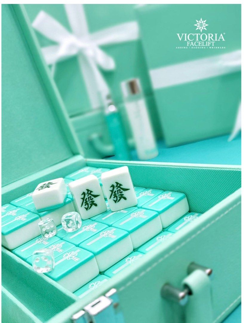 TIFFANY BLUE LEATHER MAHJONG SET, Hobbies & Toys, Toys & Games on Carousell