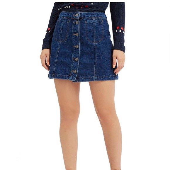 Topshop MOTO W24 Mini Button Denim Skirt, Women's Fashion, Bottoms