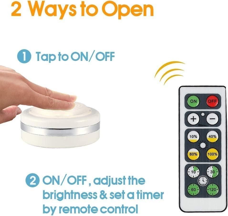 Wireless LED Puck Lights with Remote Control, Battery Operated Push Tap Light with Dimmable