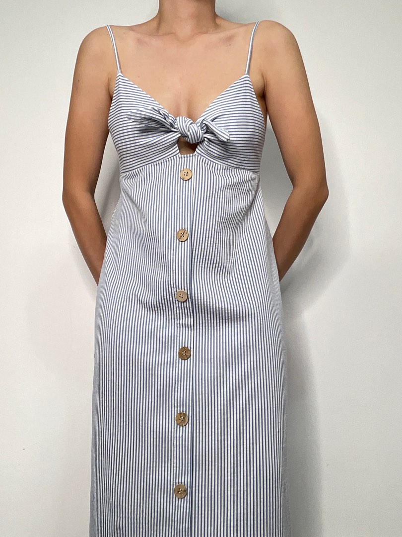 ZARA baby blue pinstripe bustier summer dress on Carousell
