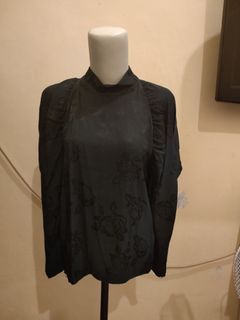 Zara Blouse Black Pattern Mawar