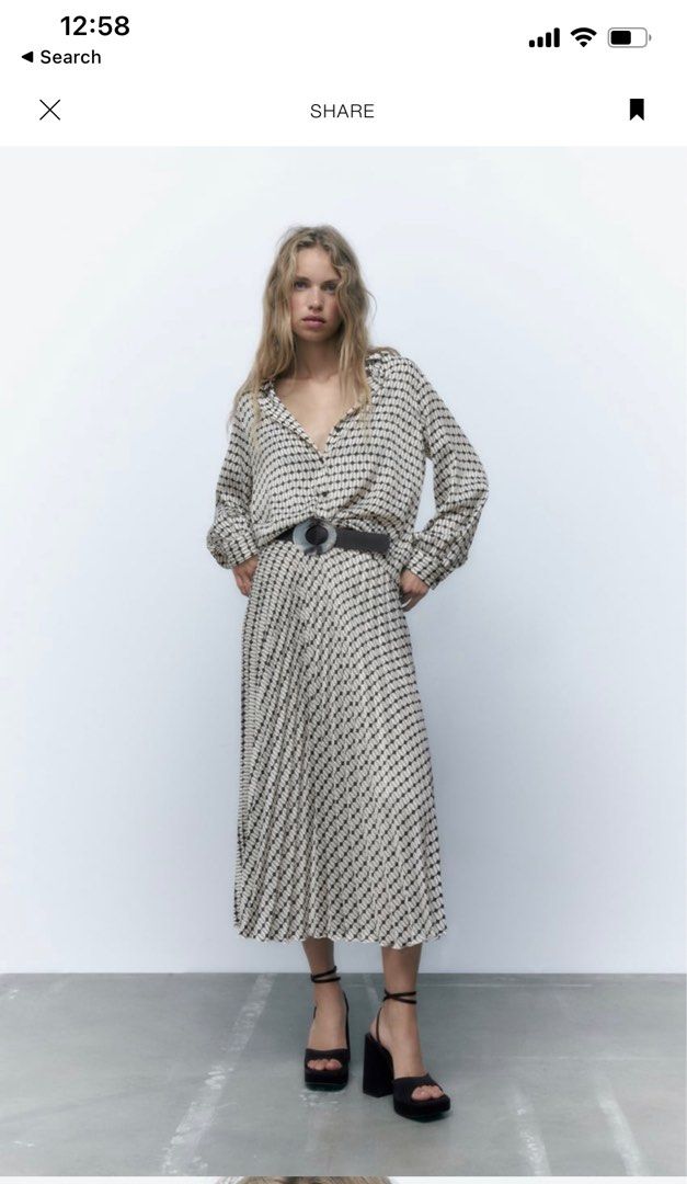 Zara printed dress with pleated skirt sales