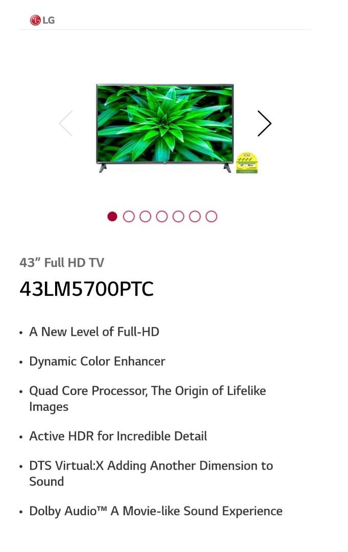 43" LG Full HD Smart LED TV (Used), TV & Home Appliances, TV