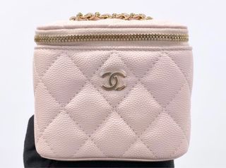 可小議 Chanel 荔枝皮 淡金logo方形小盒子 盒仔包