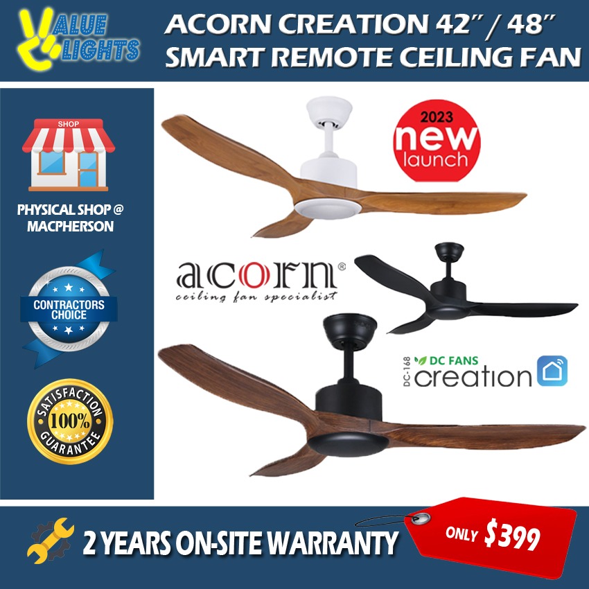 Acorn Creation DC168 42" / 48" Smart Ceiling Fan with Optional 20W LED