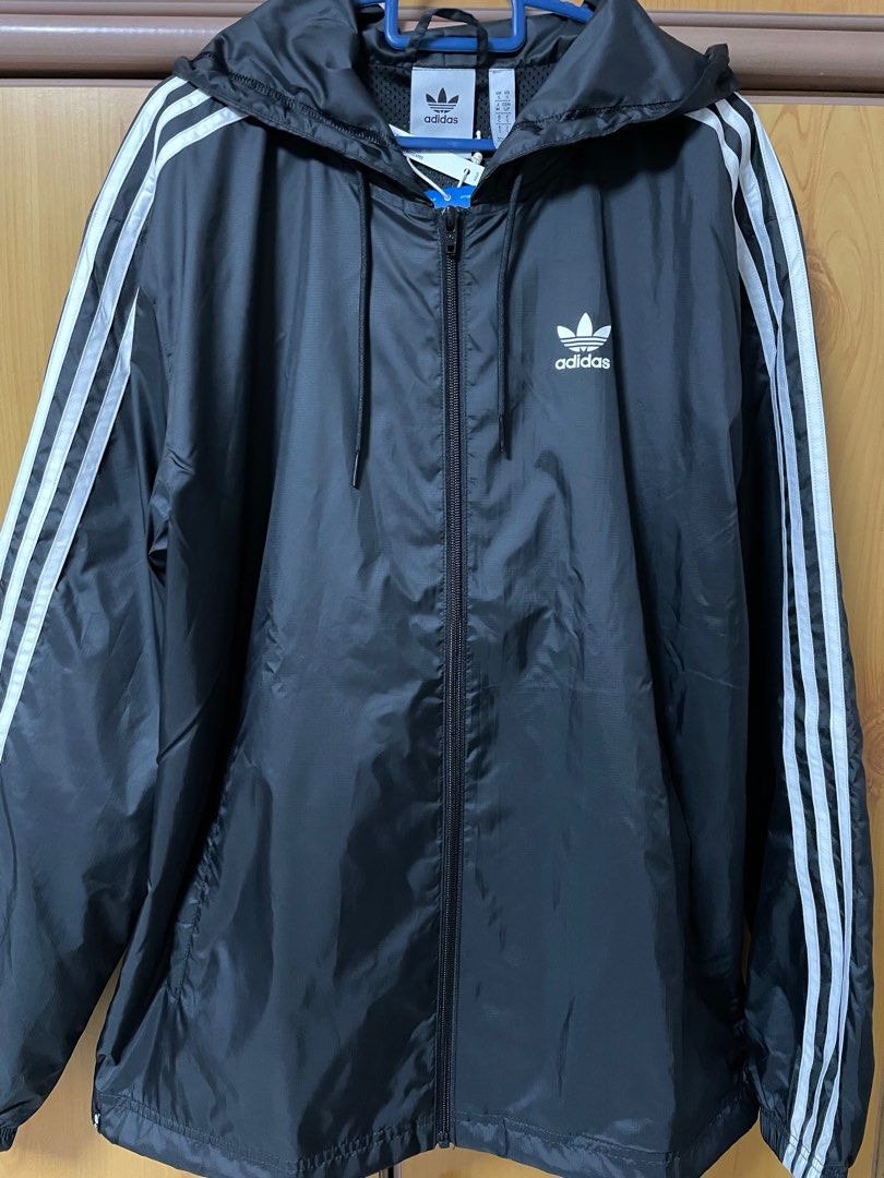 Adidas 3 stripe windbreaker sales