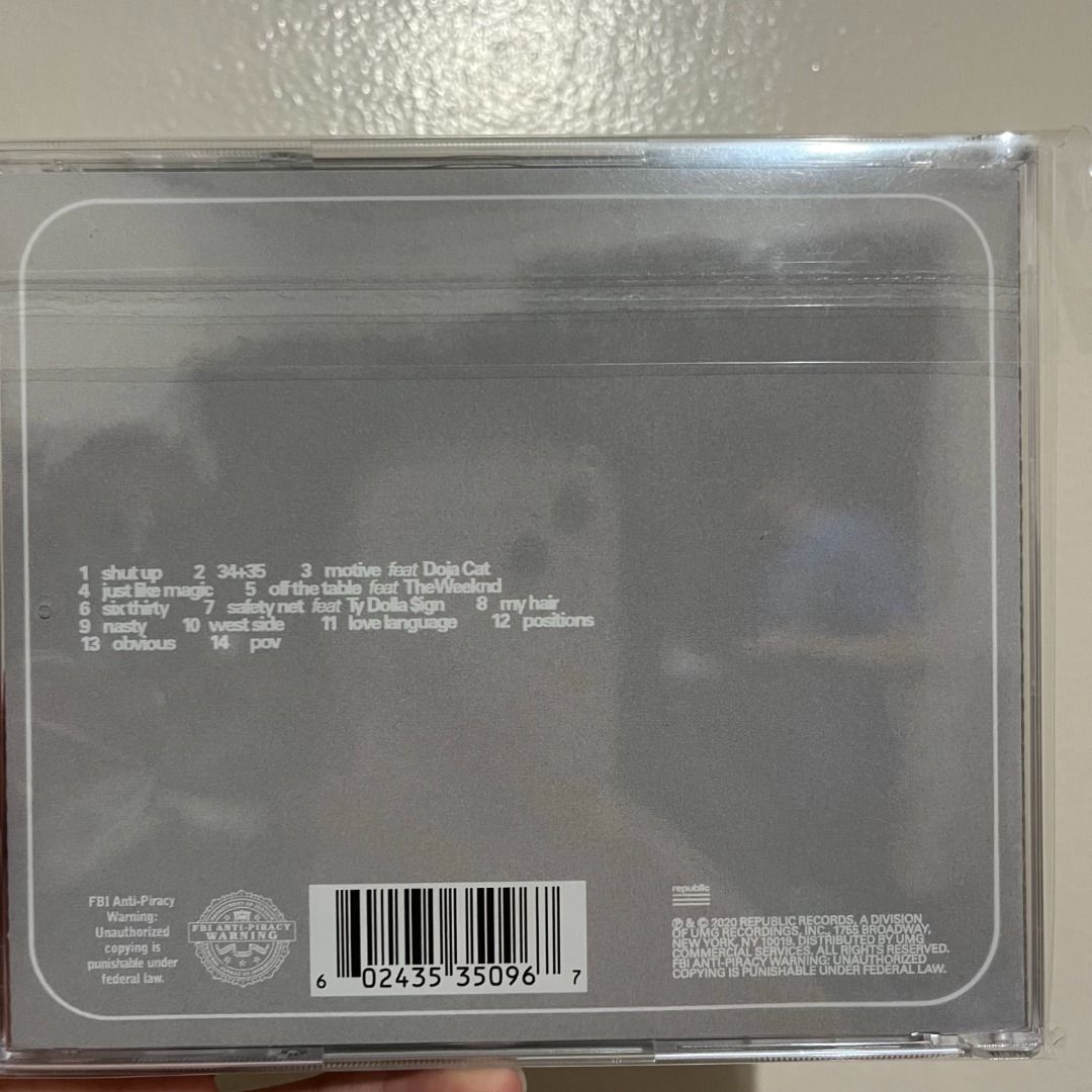 Ariana Grande - Positions CD (UK Edition) (Category: CDs & DVDs) located in Baguio. Submitted by howawell (Listing ID 1219287340, Image 2). Description: Positions CD (UK Edition) - Unsealed but never played - Contents checked and complete - Stored in a resealable CD sleeve - Message me for inquiries or additional photos Mode of Payment: GCash Mode of Delivery: J&T Express Price: ₱400 + local shipping fee.