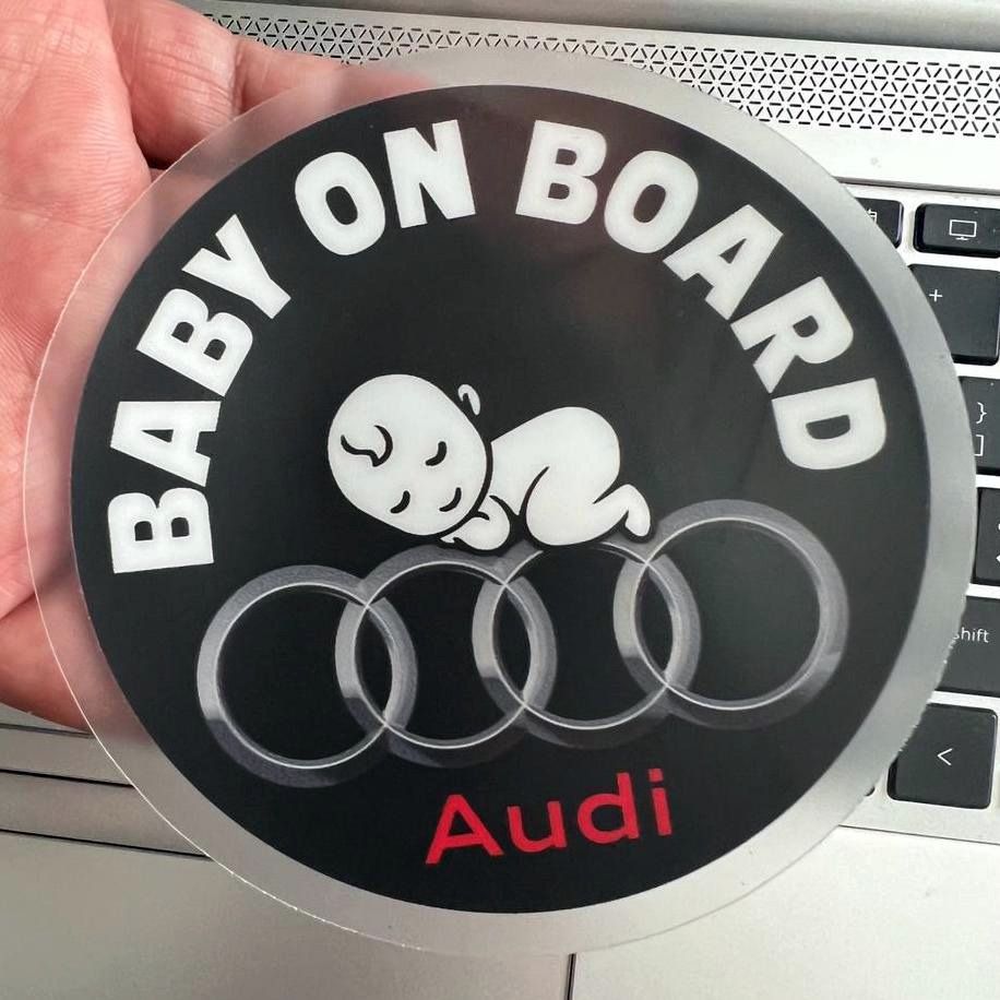 Audi Baby on Board (boy) . Static Cling Car Decals . 11cm diameter . Free  Normal Mail, Car Accessories, Accessories on Carousell