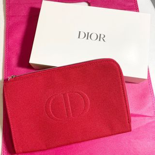 AUTHENTIC Dior red canvas corner zip wallet clutch makeup bag pouch