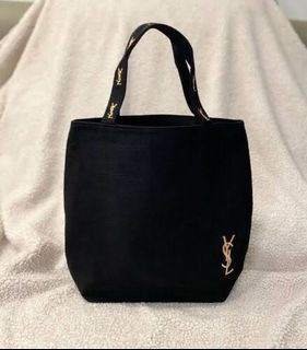 AUTHENTIC LARGE Ysl black canvas trousse shoulder tote bag handbag
