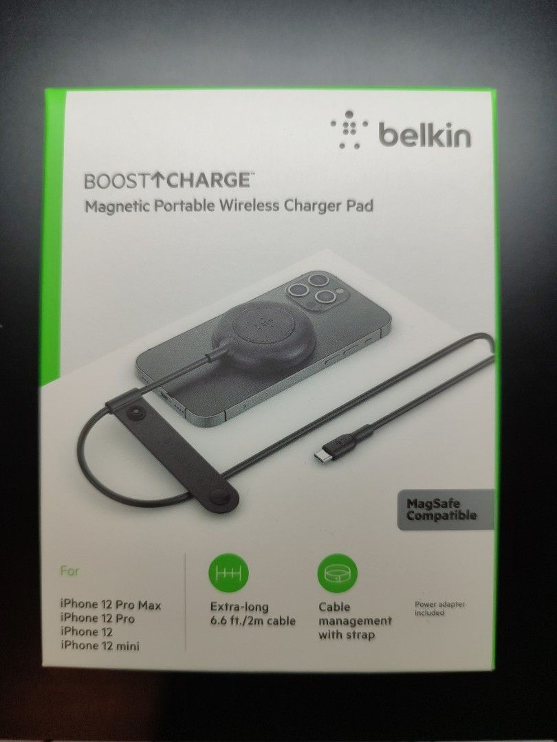 Belkin 7.5W Magnetic Portable Wireless Charger Pad - 6.6ft/2M Long