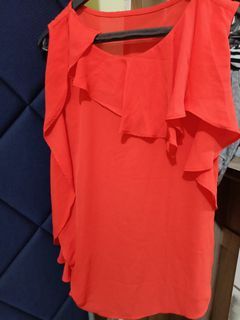 RAMADHAN SALE ‼️Blouse Orange / Tanktop Ruffle Orange