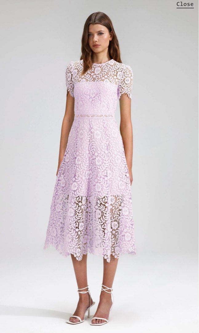 BNWT Self Porttait Lilac purple white cream rose midi lace dress
