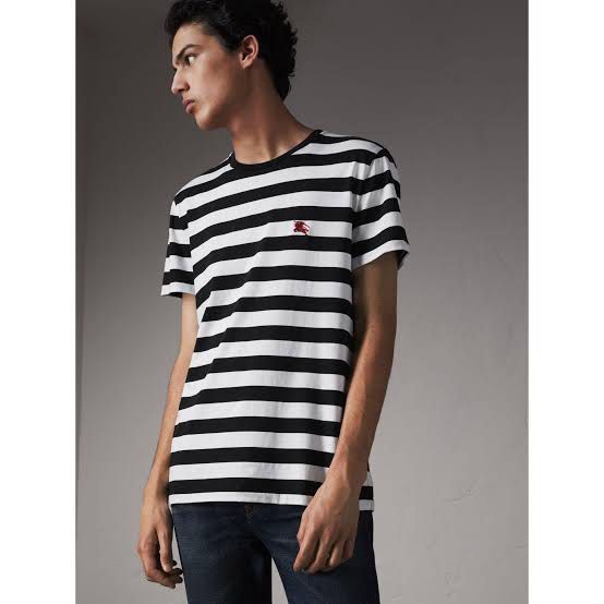 Bøde Skærpe plads Burberry Embroidered Logo Striped Tee, Men's Fashion, Tops & Sets, Tshirts  & Polo Shirts on Carousell