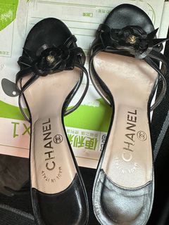 Chanel 山茶花 黑色 高跟涼鞋 36