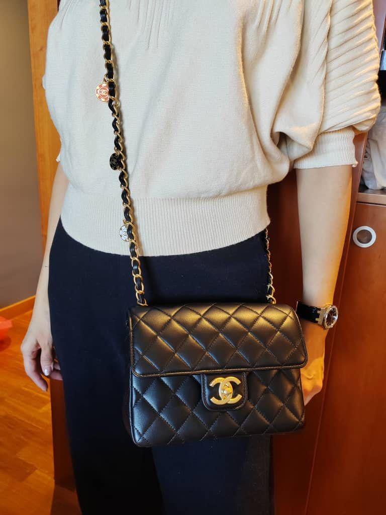 Chanel Black Lambskin Mini Flap Bag with Enamel Charms & Gold-Tone