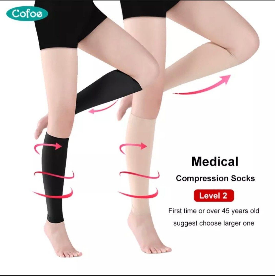 Cofoe SKIN-TONE Size S 1 Pair Medical Compression Socks Level 2 Over Calf  Varicose Sock 23 - 32 mmHg Pressure Open Toe Leggings Compression Stockings  For Men Women, Women's Fashion, Activewear on Carousell