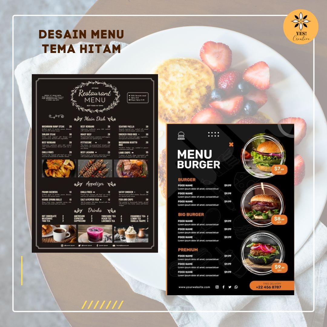 Desain Menu Makanan Tema Hitam, Desain & Kerajinan Tangan, Lainnya di