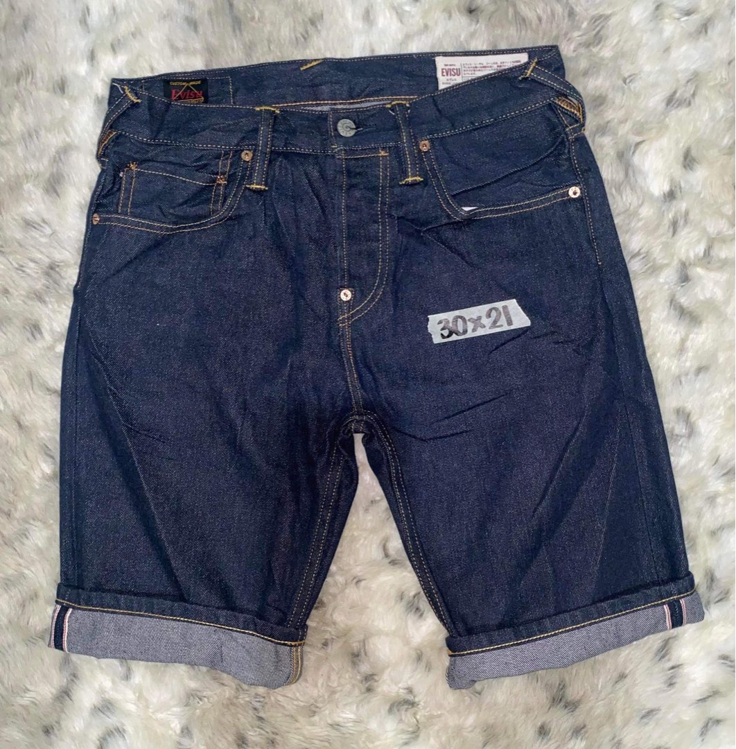 Short Jean EVISU Selvedge Sakura - Taille US28/FR38 - Vintage - Bleu - Pour Homme