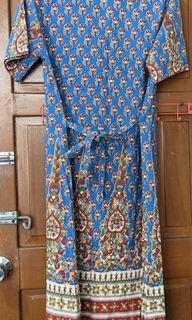 Exotic ethnic print short sleeves long dress