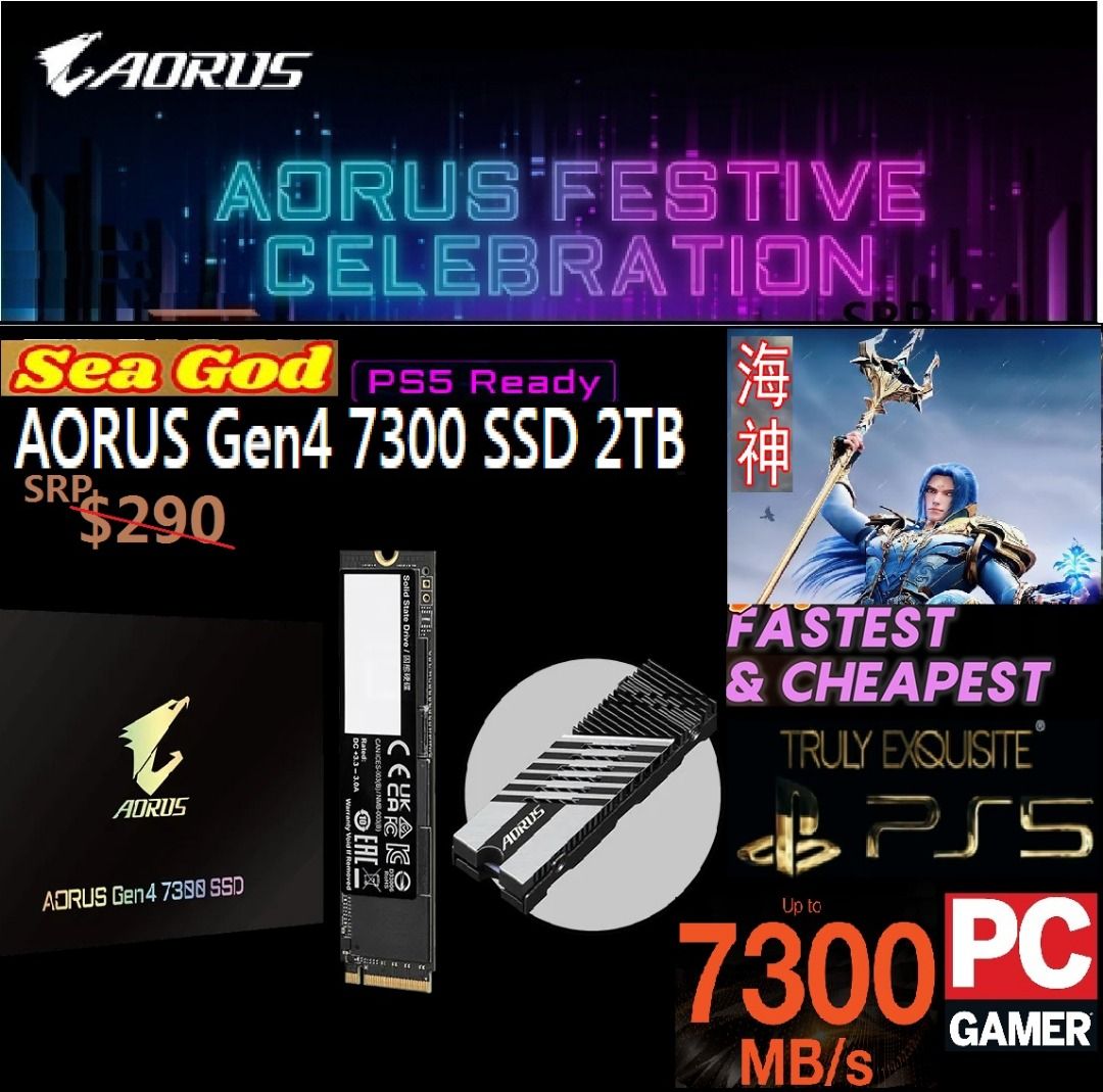 GIGABYTE AORUS 7300 SSD 2TB Gen4 Up to 7300 MB s 5y 100 OverKilled Sony PS5 ready