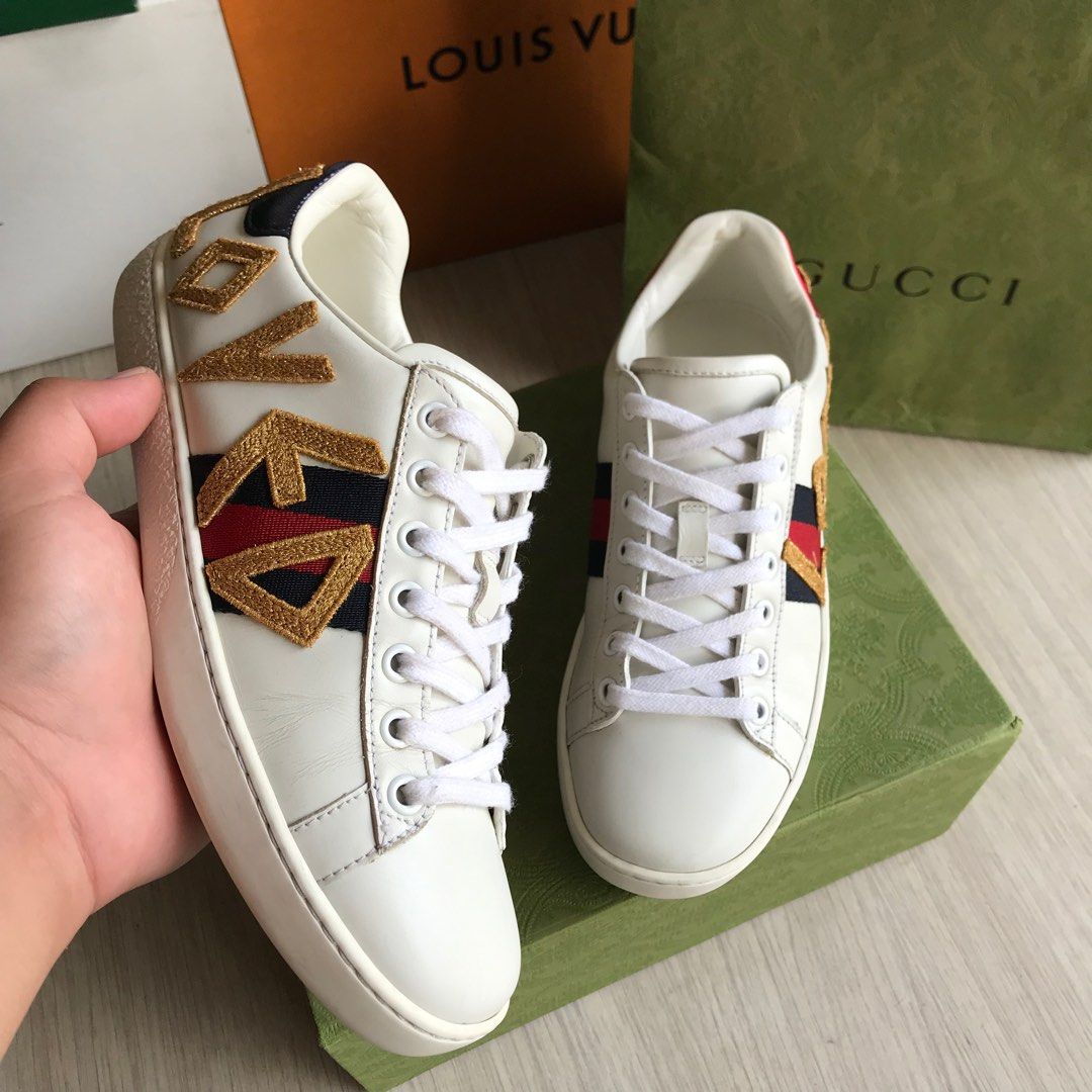 Low Top Ace Leather Sneaker Gucci Ace Leather Sneakers Love Patch