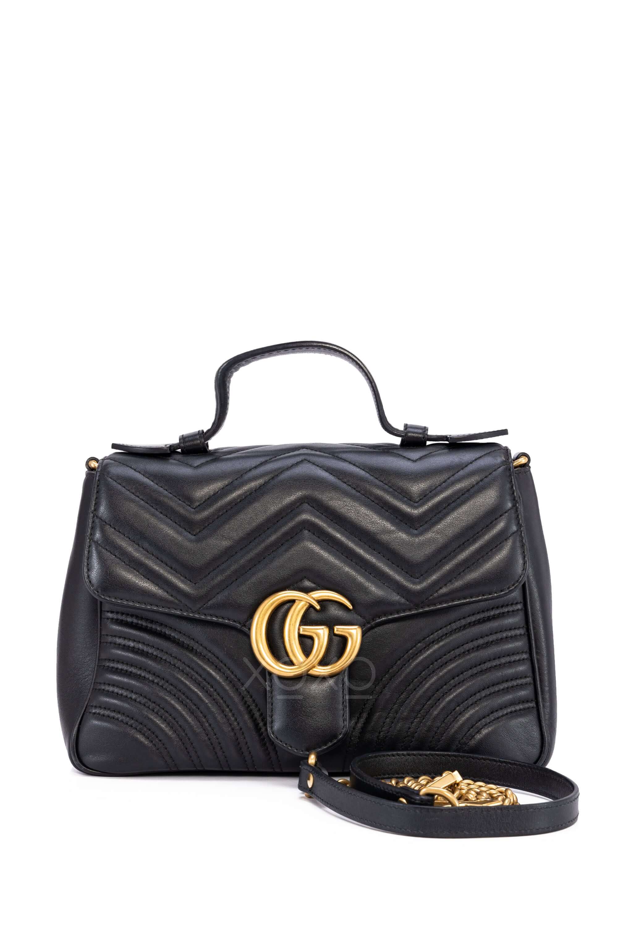 Gucci GG Marmont Small Top Handle Bag Leather Black oxluxe Luxury