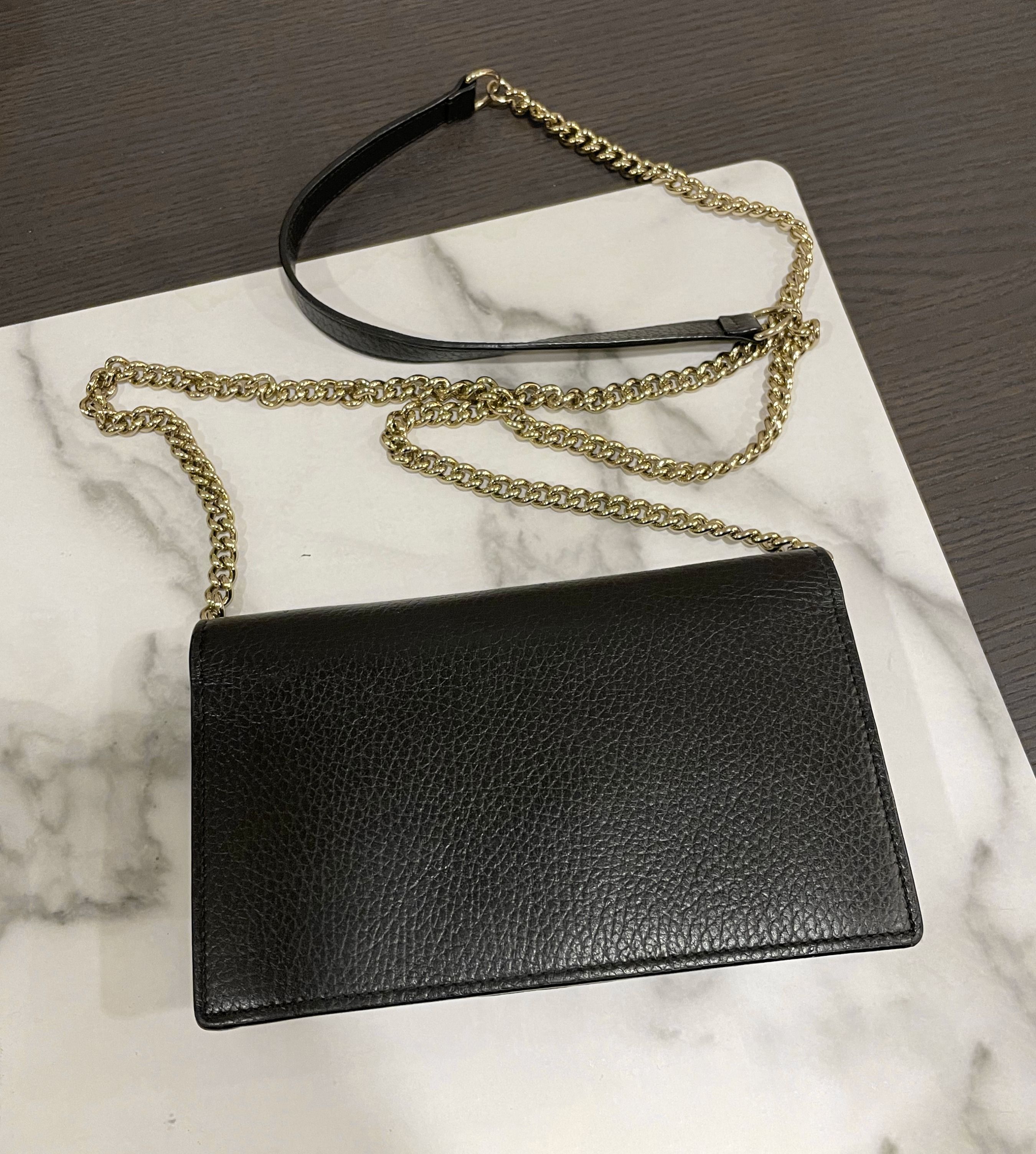 [Gucci] Icon GG Interlocking Wallet On Chain Crossbody Bag Black