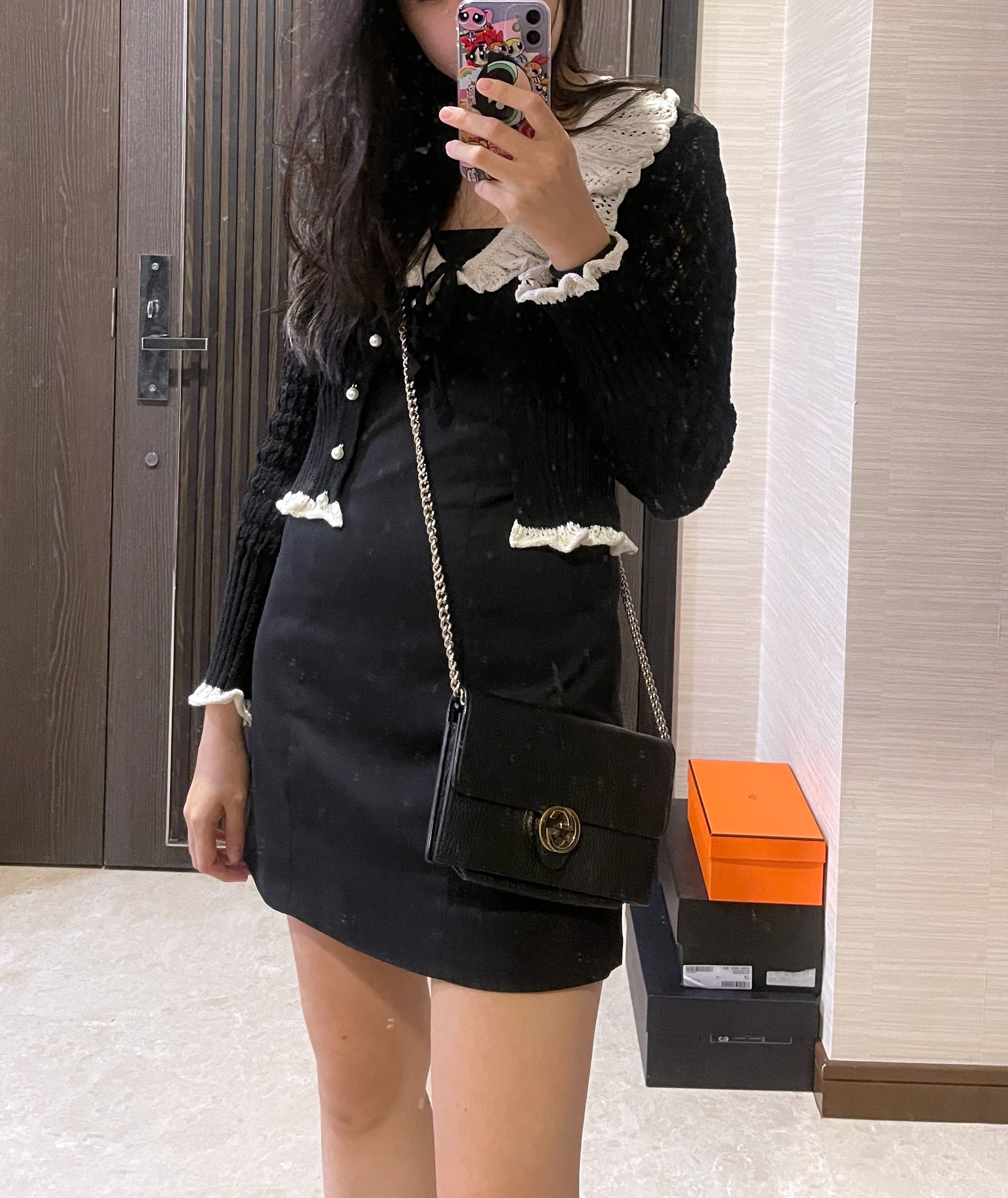 [Gucci] Icon GG Interlocking Wallet On Chain Crossbody Bag Black