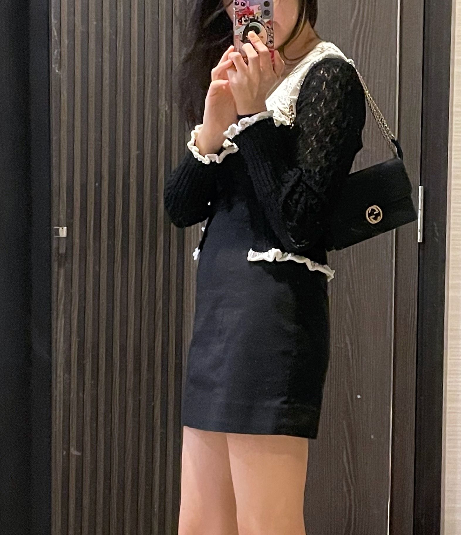 [Gucci] Icon GG Interlocking Wallet On Chain Crossbody Bag Black