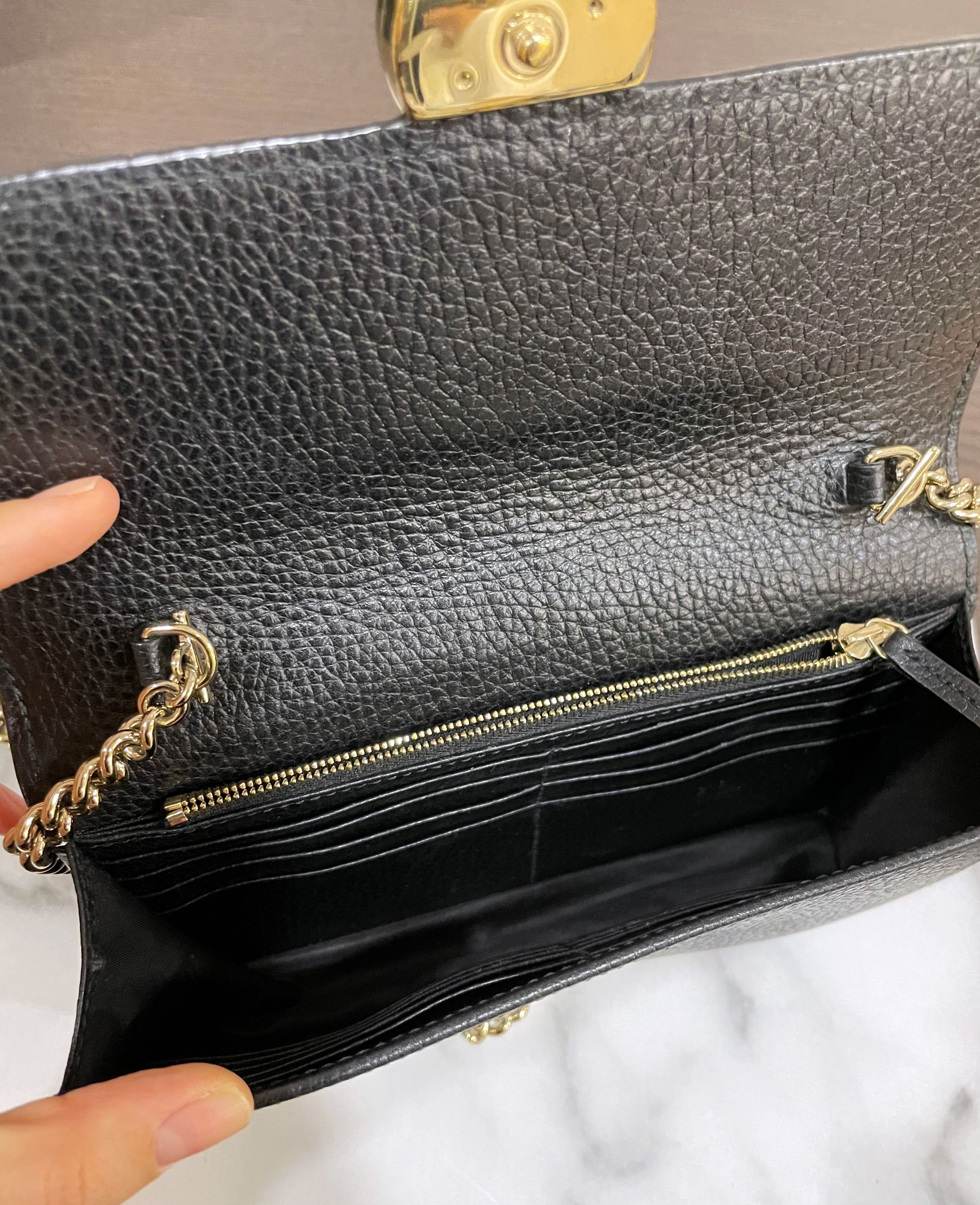 [Gucci] Icon GG Interlocking Wallet On Chain Crossbody Bag Black