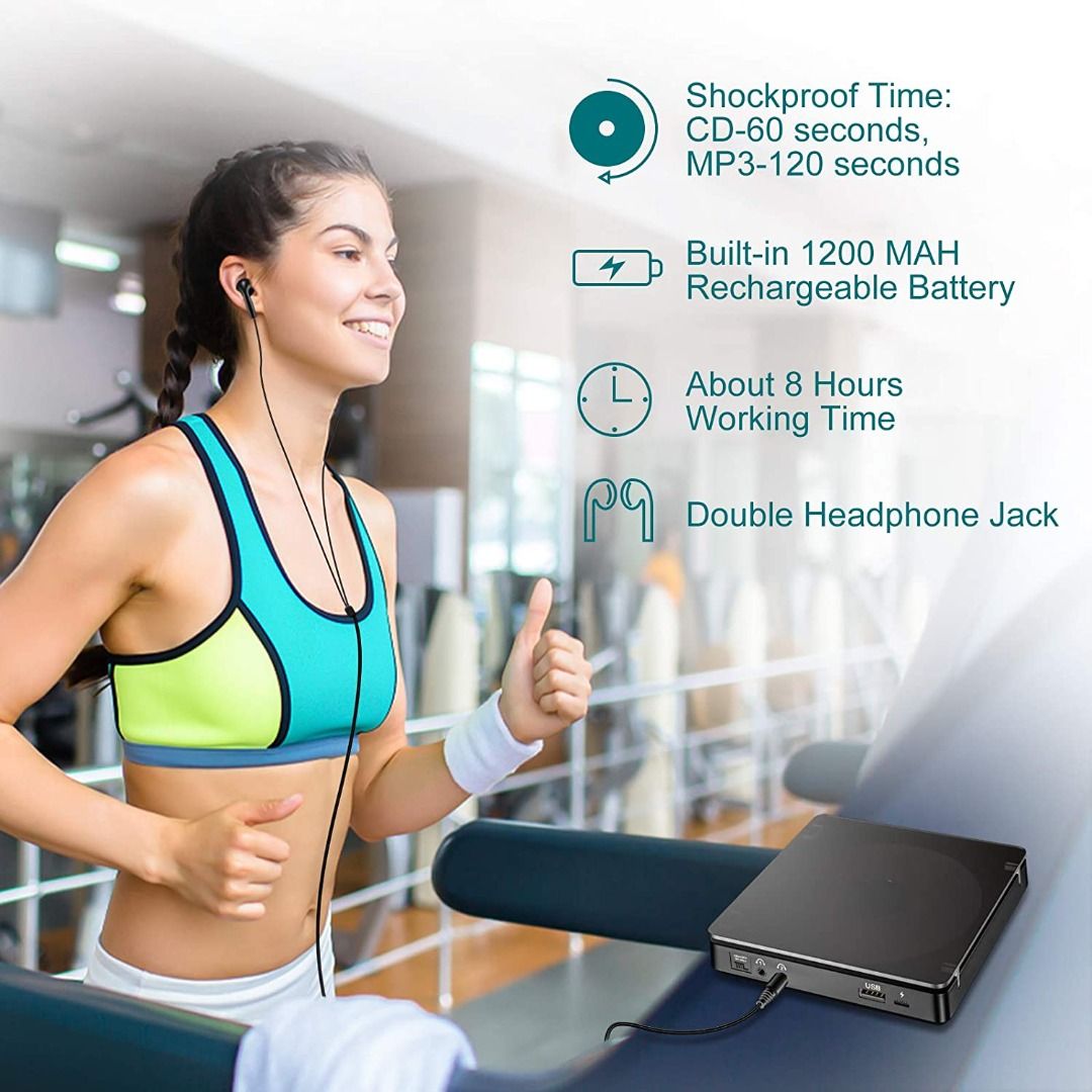 Gueray Portable CD Player with 1200mAh Rechargeable Battery Personal CD