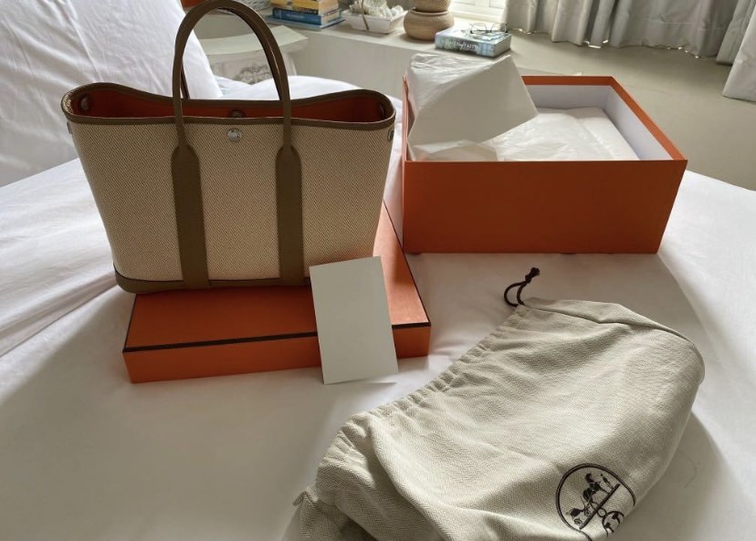 Hermes Garden Party 30 In Ecru Canvas And Apricot Negonda Leather