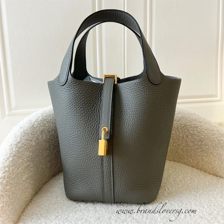 Hermes Picotin Lock casaque bag PM Etain/Etoupe grey Clemence leather  Silver hardware