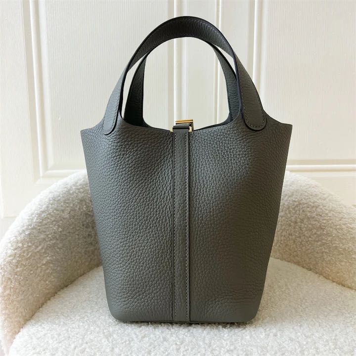 Hermes Picotin Lock casaque bag PM Etain/Etoupe grey Clemence leather  Silver hardware