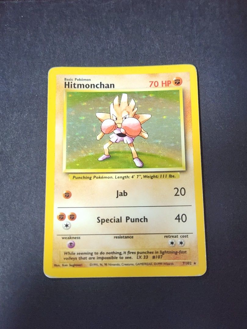 Hitmonchan 7/102 pokmon card base set holo rare, Hobbies & Toys, Toys &  Games on Carousell