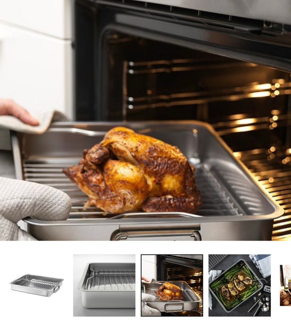 KONCIS Roasting pan with grill rack, stainless steel - IKEA