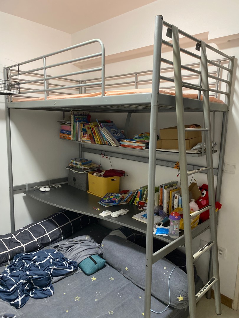 Ikea loft bed frame with shelf and table (IKEA discontinued model