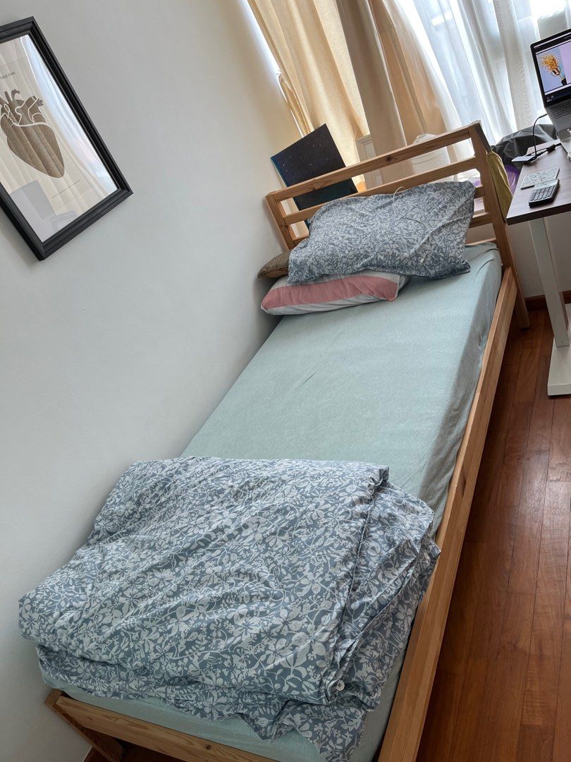 IKEA single bed with mattress and base, Furniture & Home Living