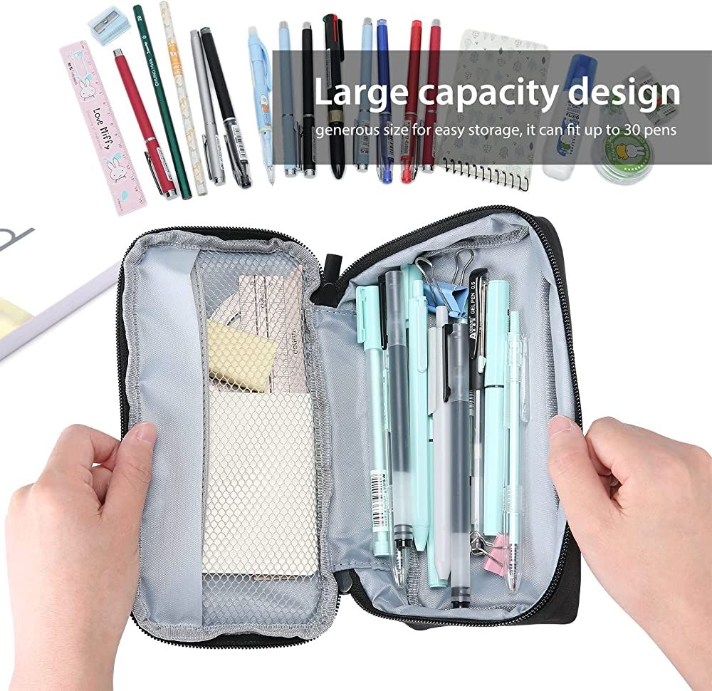 ProCase Big Capacity Pencil Case Pen Bag, Handheld Pencil Holder Pouch Pen Organizer Students Stationery Pouch with Durable Zipper Multi