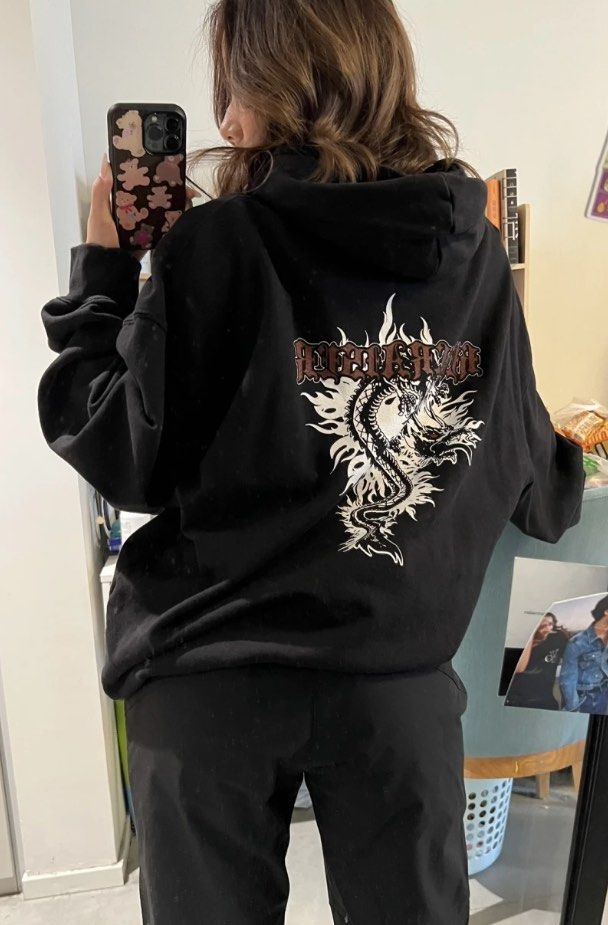 INSTOCK rare brandy melville black hellraiser christy graphic hoodie sick  graphic dragon ulzzang y2k indie casual retro trendy grunge gothic