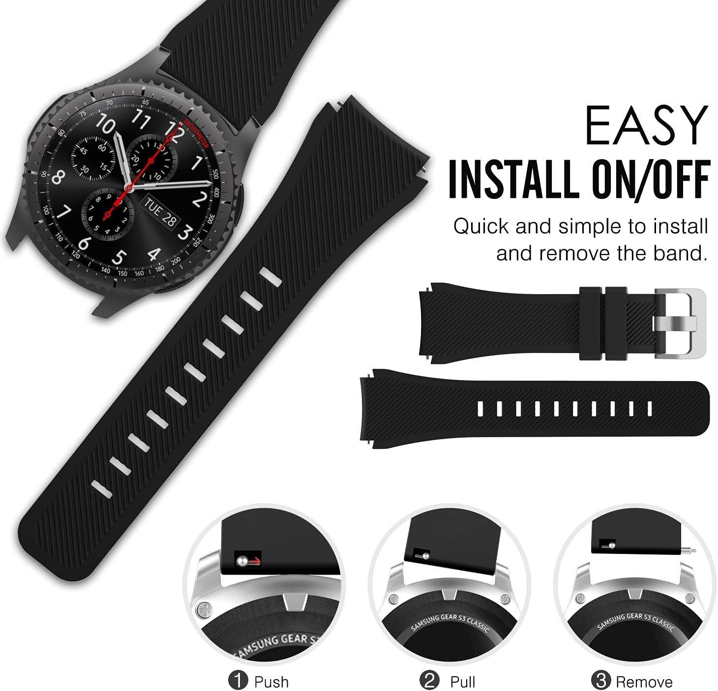 instock Replacement Watch Bands for Samsung Watch 3 Gear S3 Frontier Classic Strap Silicone Bracelet S3 Sports Band Strap Replacement 22mm Wristband Accessories Black Mobile Phones Gadgets Mobile Gad...